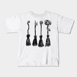 Sketchy Halloween Witchy Broomsticks Kids T-Shirt